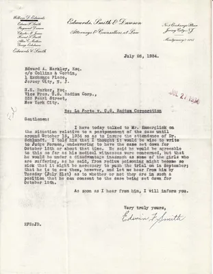 Letters Received to Edward A. Markley [E.A. Markley], H.H. Barker, July 26, 1934
