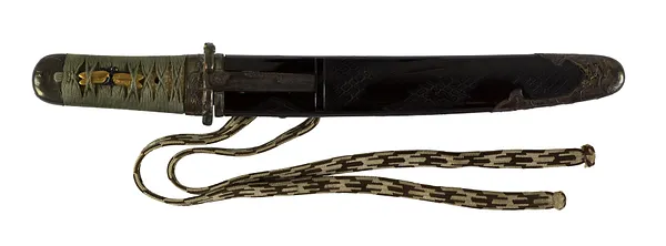 Dagger (hamidashi) with black lacquer saya with tortoise shell motifs (includes 51.1274.1-51.1274-5)