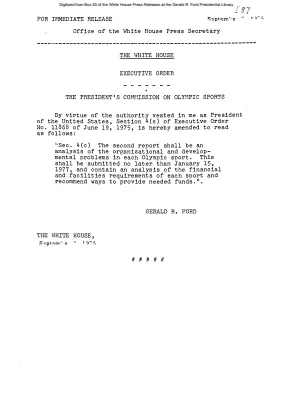 Executive Order - President's Commission on Olympic Sports [Executive Order]