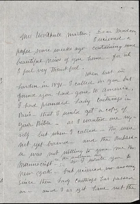 Agnes Kemp autograph letter signed to [Victoria Woodhull] Martin, Swarthmore, Pa., July 30, 1903