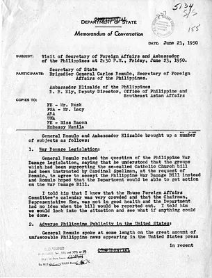 Memorandum of Conversation with Secretary of State Dean Acheson, Ambassador of the Philippines Joaquin Elizalde, Carlos Romulo, and Richard R. Ely