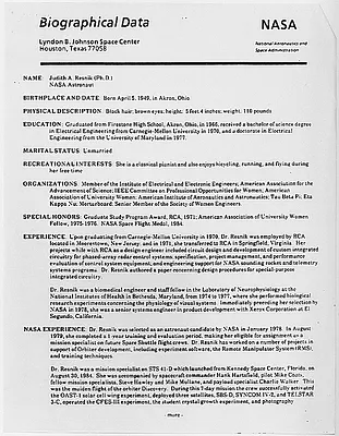 Biographical Data: Judith A. Resnik [sic]