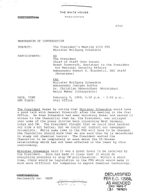 The President's Meeting with FRG Minister Wolfgang Schaeuble, February 9, 1989
