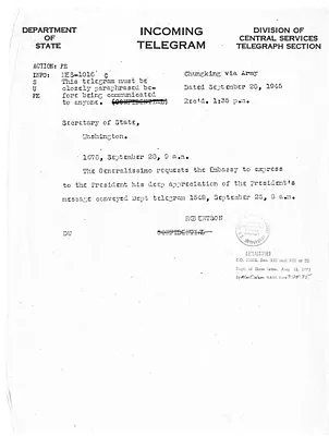 Telegram from Robertson to Secretary of State James Byrnes