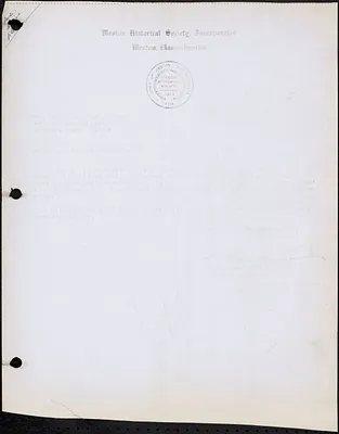 Letter from Weston Historical Society to Mr. and Mrs. Harry Jones