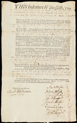 Susanna Rowen indentured to apprentice with Ambrose Harrison of Boston, 27 September 1794