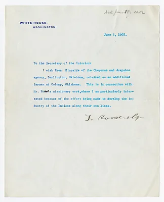 Letter from Theodore Roosevelt to E. A. Hitchcock