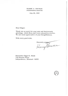 Letter from Harry S. Truman to Edgar Hinde