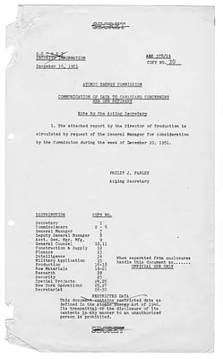 Report, Atomic Energy Commission, Communication of Data to Canadians Concerning New Ore Refinery