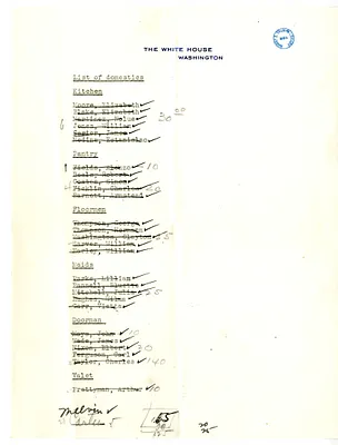 White House Staff Christmas Gift List of Bess W. Truman