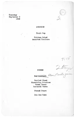 White House Luncheon and Dinner Menu