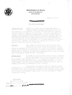 Memorandum, State Department Summary of Telegrams