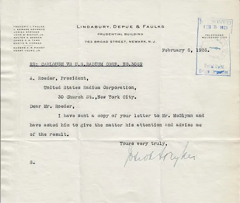 Letters Received to A. Roeder, February 6, 1926