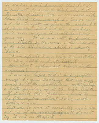 Letter from Laura Ingalls Wilder to Rose Wilder Lane