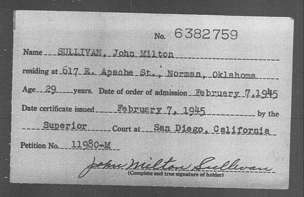 Sullivan, John Milton - 1945
