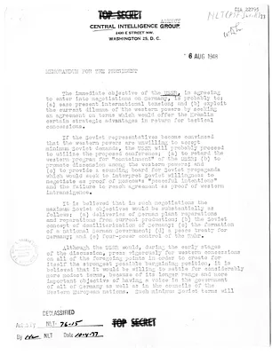 Memorandum from Rear Admiral R. H. Hillenkoetter to President Harry S. Truman