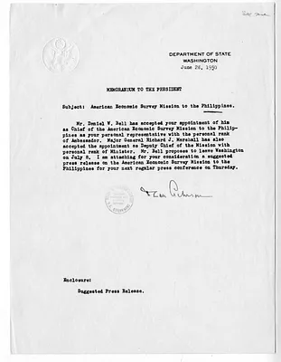 Memorandum from Secretary of State Dean Acheson to President Harry S. Truman