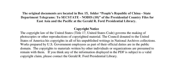 People's Republic of China - State Department Telegrams: To SECSTATE - NODIS (10)