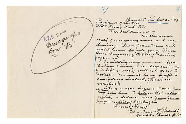 Letter from Pearl Brandt to President Harry S. Truman