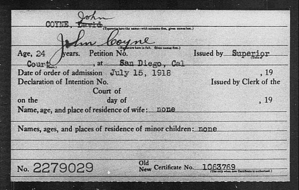 Coyne, John - 1918