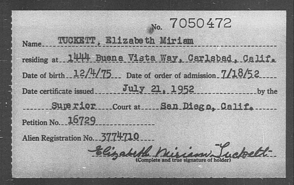 Tuckett, Elizabeth Miriam - 1952