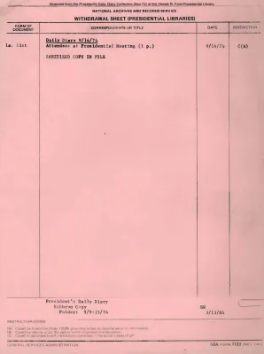 President Gerald R. Ford's Daily Diary, September 14, 1974