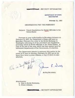 Memorandum from Acting Secretary of State James Webb to President Harry S. Truman, with Attachments