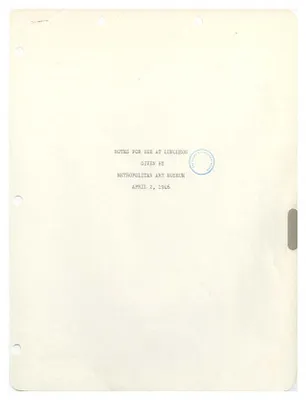 Notes for Use at Luncheon Given at Metropolitan Museum of Art