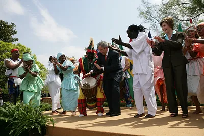 President George W. Bush and Mrs. Laura Bush Take the Stage with the Kankouran West African Dance Company