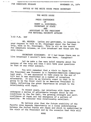 Press Conference of Henry Kissinger, Secretary of State