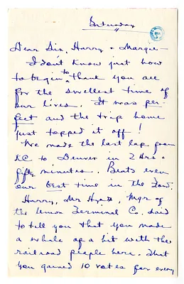 Letter from Fred Wallace to the Truman Family