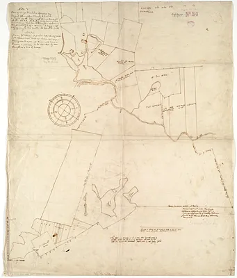 [An unfinished tracing of Joshua Fisher's copy on parchment of Oliver's paper plat of land in Dorchester, made in 1661]