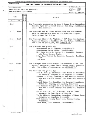 President Gerald R. Ford's Daily Diary, April 04, 1975