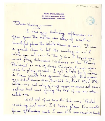 Letter from Mary Ethel Noland to Harry S. Truman