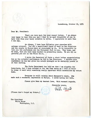 Letter from Perle Mesta to President Harry S. Truman