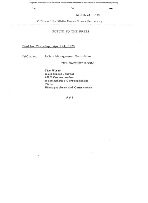 Pool for Thursday, April 24, 1975 [Pool Assignments]