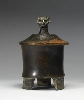 Lidded Tripod Vase with Jaguar Head Finial