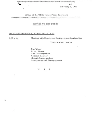 Pool for Thursday, February 5, 1976 [Pool Assignments]