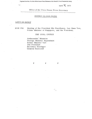 Meeting of the President His Excellency, Lee Kuan Yew, Prime Minister of Singapore, and the President [Meeting Attendee List]