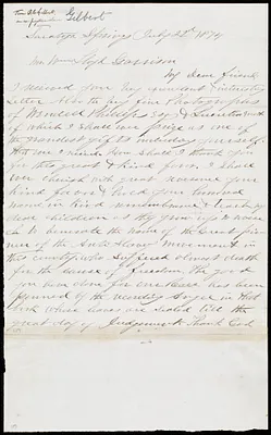 Letter from Oliver C. Gilbert, Saratoga Springs, to William Lloyd Garrison, July 22'd, 1874
