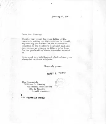 Correspondence Between President Harry S. Truman and Ambassador William Pawley