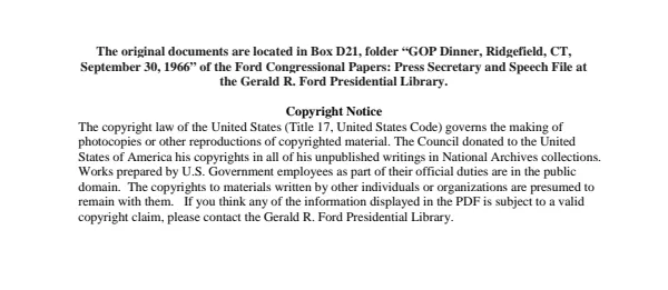 GOP Dinner, Ridgefield, CT, September 30, 1966