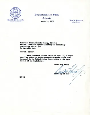 Letter from Ben Forston to Daniel F. Clancy