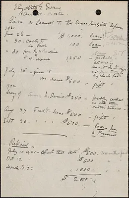 Elizabeth G[lendower] Evans autograph note to [Sacco-Vanzetti Defense Committee?], Boston, Mass., [1922?]