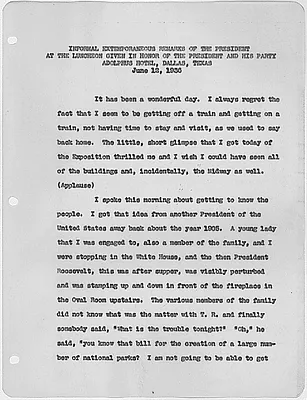 Extemporaneous remarks at luncheon in honor of FDR and his party, Adolphus Hotel, Dallas, TX