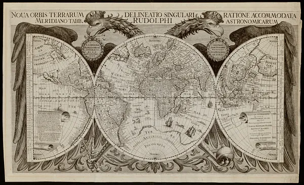 Noua orbis terrarum delineatio singulari ratione accommodata meridiano tabb. Rudolphi astronomicarum