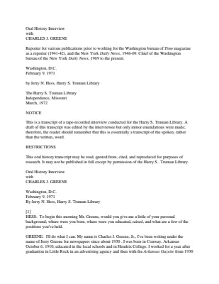 Oral History Interview with Charles J. Greene