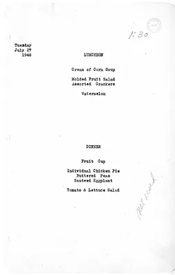 White House Luncheon and Dinner Menu