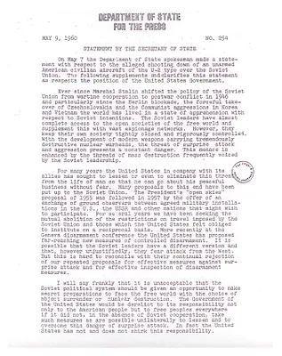 State Department Press Release No. 254 Concerning U-2 Incident