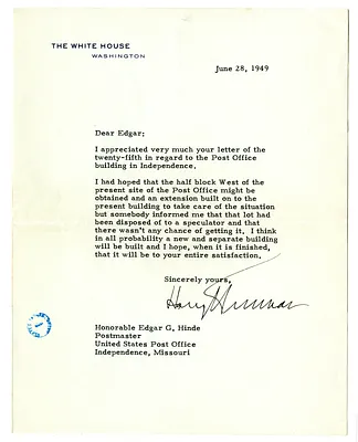 Letter from Harry S. Truman to Edgar Hinde